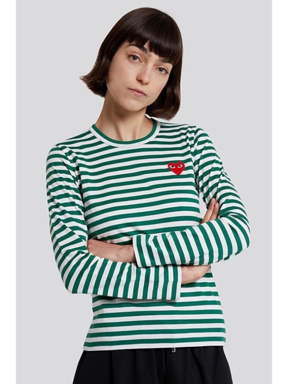 PLAY Comme des Garçons little heart striped t-shirt green white Medium womens 3/